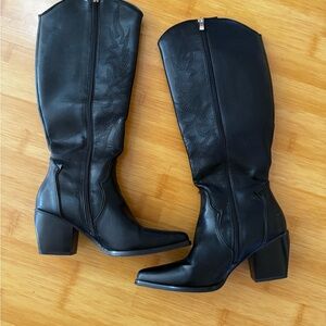 Elegant Black Leather Knee-High Boots